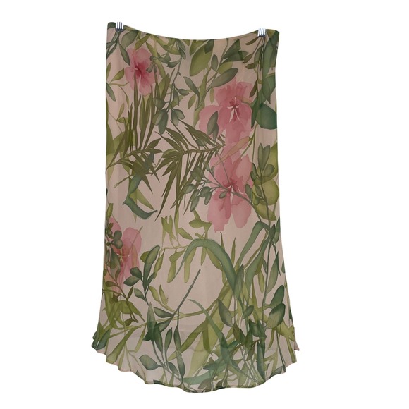 Ann Taylor Dresses & Skirts - Ann Taylor Silk Floral Midi Skirt Womens 6 Pink Green Fairycore Cottagecore VTG